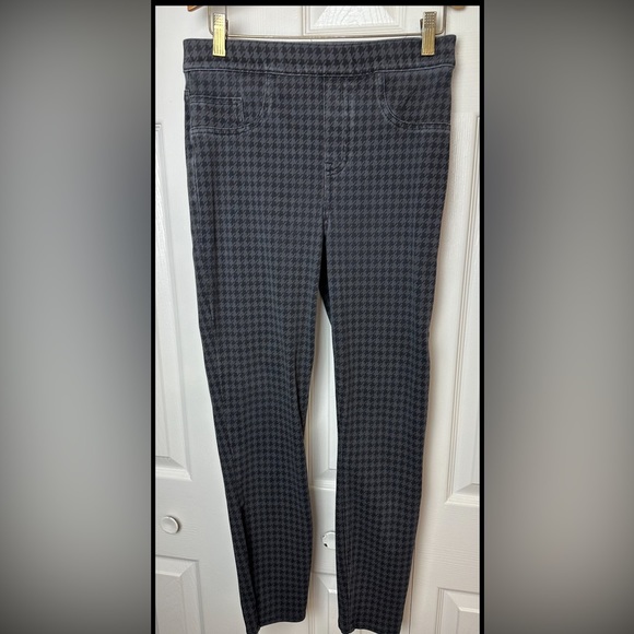 SPANX Jean-Ish Houndstooth Plaid Leggings Pants PullOn Waist Slimming Black Gray - Picture 2 of 11